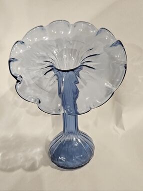 Blue Ruffled Glass Pedestal Vase